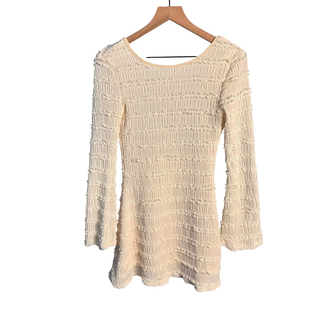 Coquette Textured‎ Mini Euro Dress XS Open Back Long Sleeve Cottagecore Boho